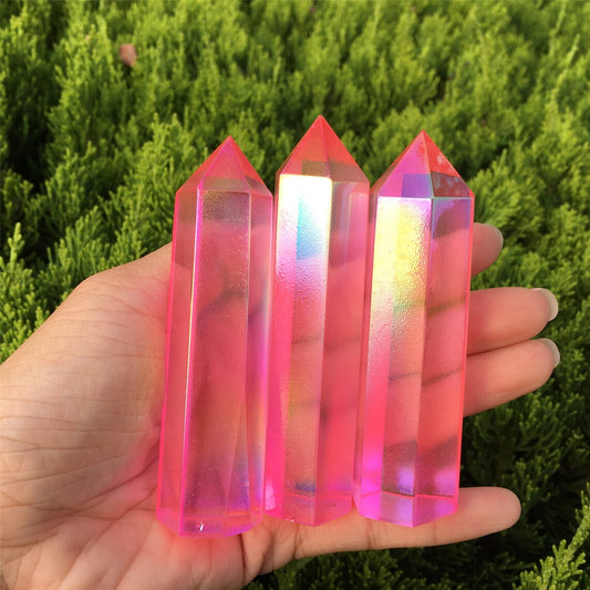 1PC Pink Titanium Rainbow Obelisk,Quartz Crystal Wand Piont,Crystal Tower,Mineral Specimens,Home Decoration,Reiki Healing,Crystal Gifts 70g+