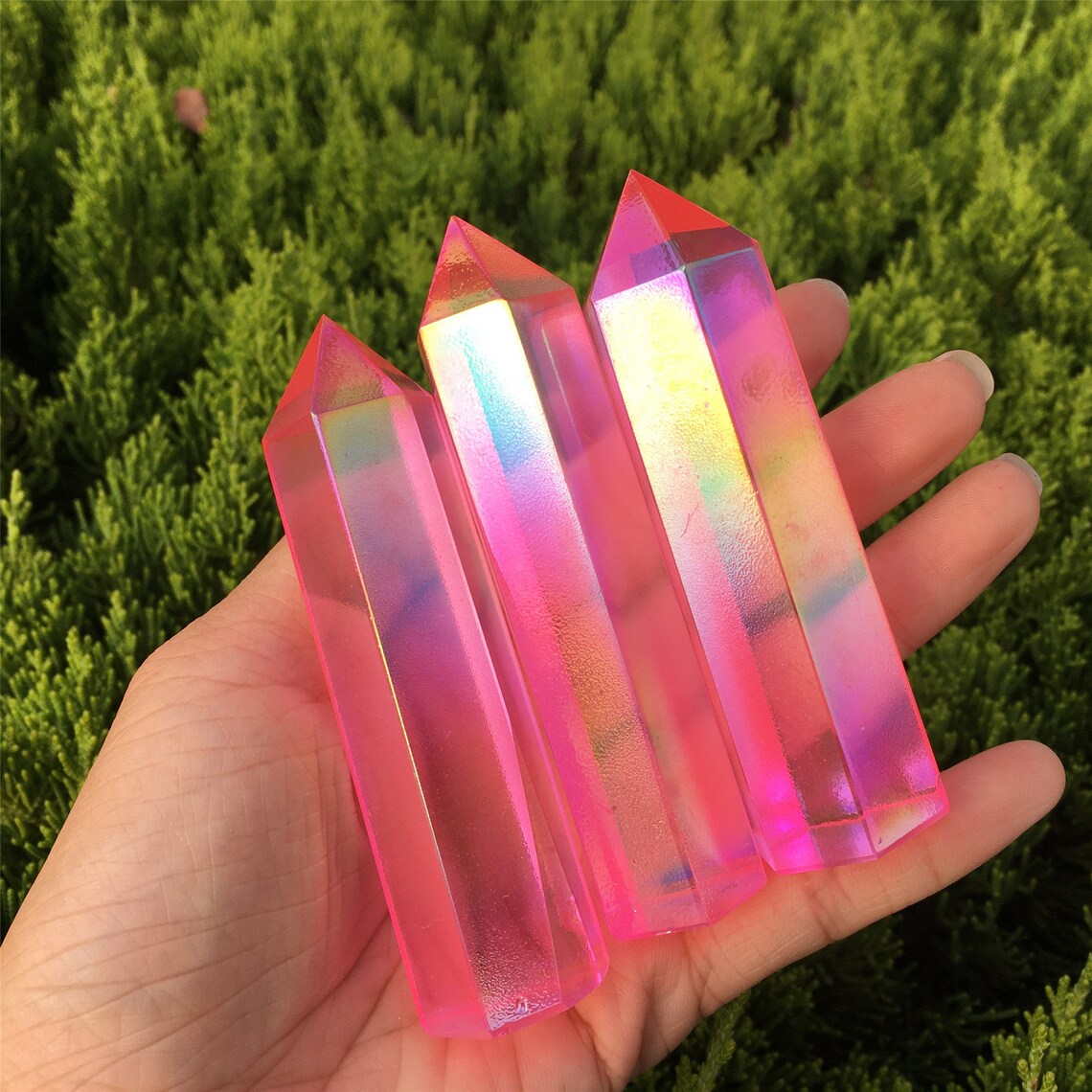 1PC Pink Titanium Rainbow Obelisk,Quartz Crystal Wand Piont,Crystal Tower,Mineral Specimens,Home Decoration,Reiki Healing,Crystal Gifts 70g+