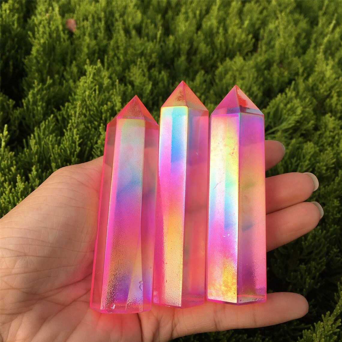 1PC Pink Titanium Rainbow Obelisk,Quartz Crystal Wand Piont,Crystal Tower,Mineral Specimens,Home Decoration,Reiki Healing,Crystal Gifts 70g+