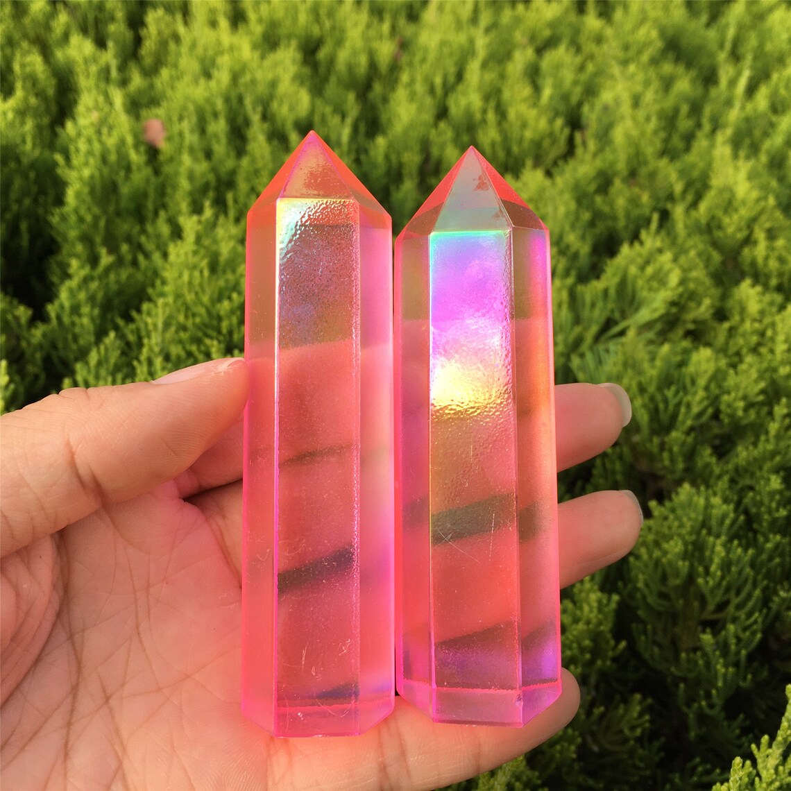 1PC Pink Titanium Rainbow Obelisk,Quartz Crystal Wand Piont,Crystal Tower,Mineral Specimens,Home Decoration,Reiki Healing,Crystal Gifts 70g+