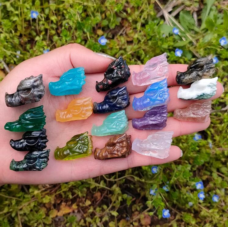 18PCS mezcla natural cabeza de dragón de cuarzo, dragón de cristal de cuarzo, mini cabeza de dragón, regalos de cristal, animal de cristal, decoración del hogar, curación de Reiki