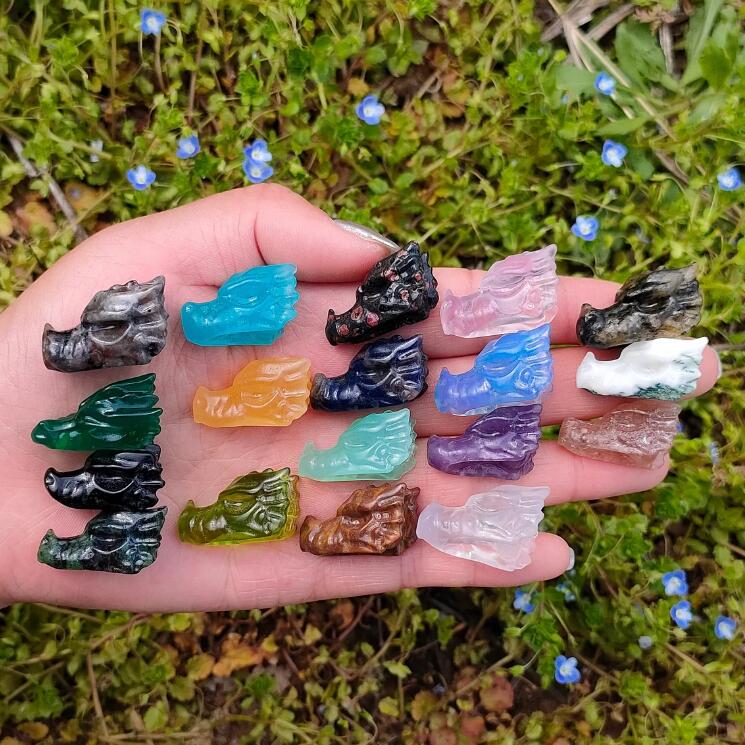 18PCS mezcla natural cabeza de dragón de cuarzo, dragón de cristal de cuarzo, mini cabeza de dragón, regalos de cristal, animal de cristal, decoración del hogar, curación de Reiki