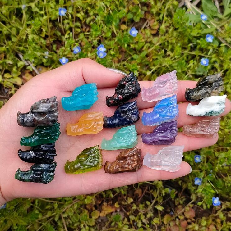 18PCS mezcla natural cabeza de dragón de cuarzo, dragón de cristal de cuarzo, mini cabeza de dragón, regalos de cristal, animal de cristal, decoración del hogar, curación de Reiki