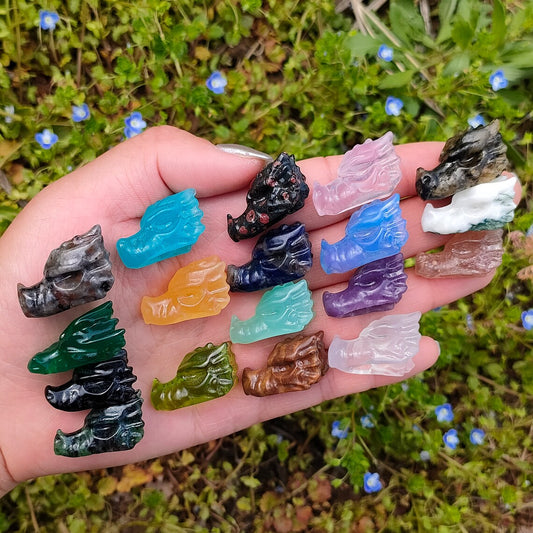 18PCS mezcla natural cabeza de dragón de cuarzo, dragón de cristal de cuarzo, mini cabeza de dragón, regalos de cristal, animal de cristal, decoración del hogar, curación de Reiki