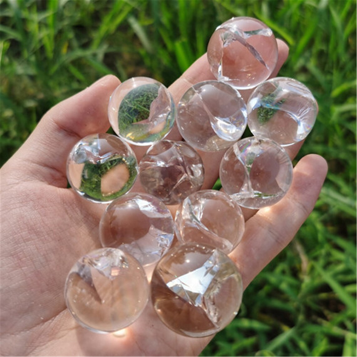 ¡ARRIBA! Esfera de cuarzo transparente natural, bola de cristal arcoíris, curación reiki, 40g + 2 piezas