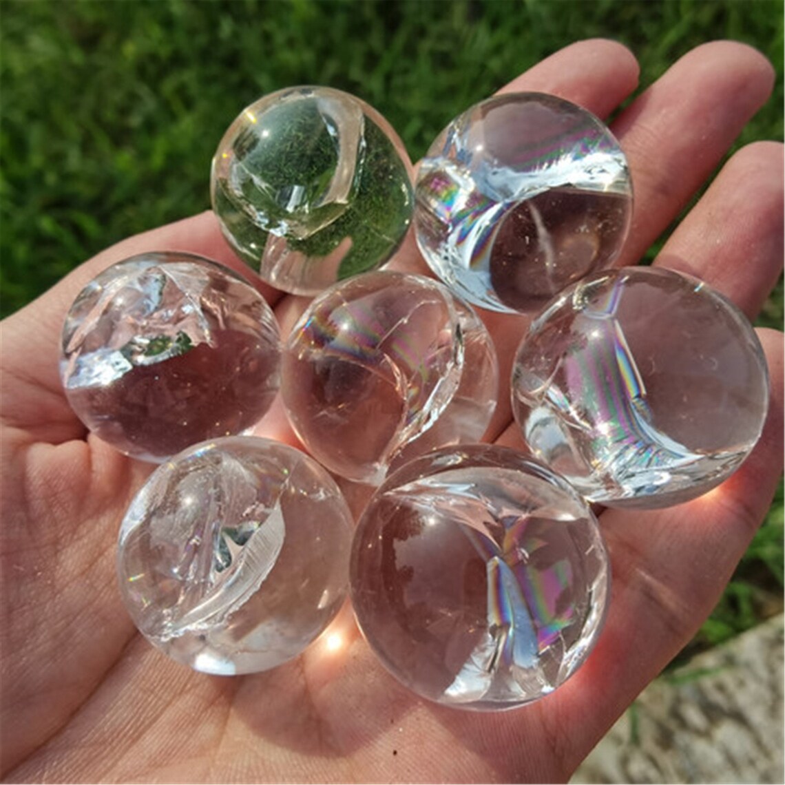 ¡ARRIBA! Esfera de cuarzo transparente natural, bola de cristal arcoíris, curación reiki, 40g + 2 piezas