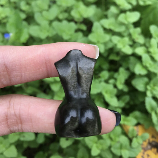 1PC Mini modelo de obsidiana de oro natural, pequeña diosa de cristal de cuarzo, roca, curación de cristal, talla de cristal, espécimen mineral, regalos de cristal 8g+