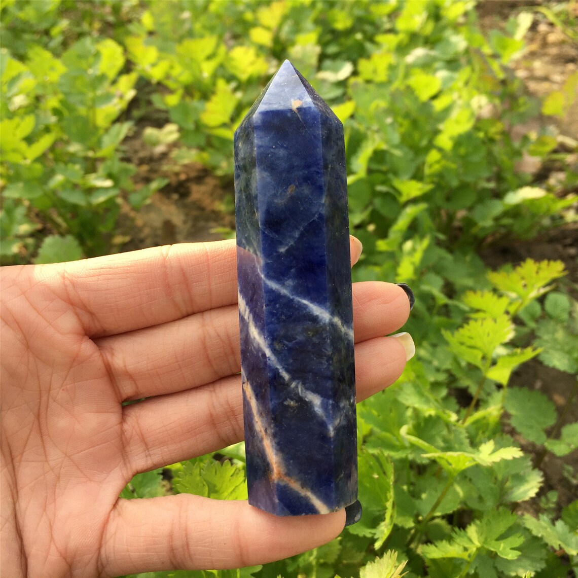 1PC Natural Sodalite Obelisk,Quartz Tower,Crystal Point Wand,Rock,Stone,Home Decoration,Crystal Healing,Mineral Specimen,Crystal Gifts 70g+