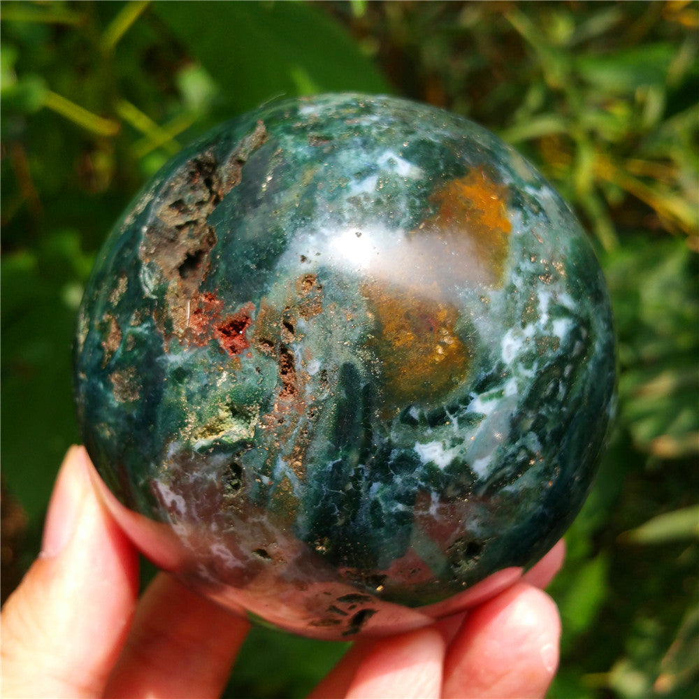 Crystal carved ball of Ocean Jasper  #702403