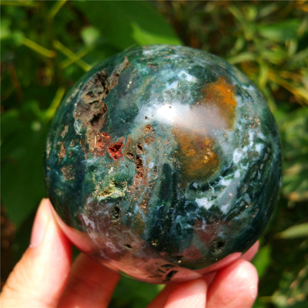 Crystal carved ball of Ocean Jasper  #702403