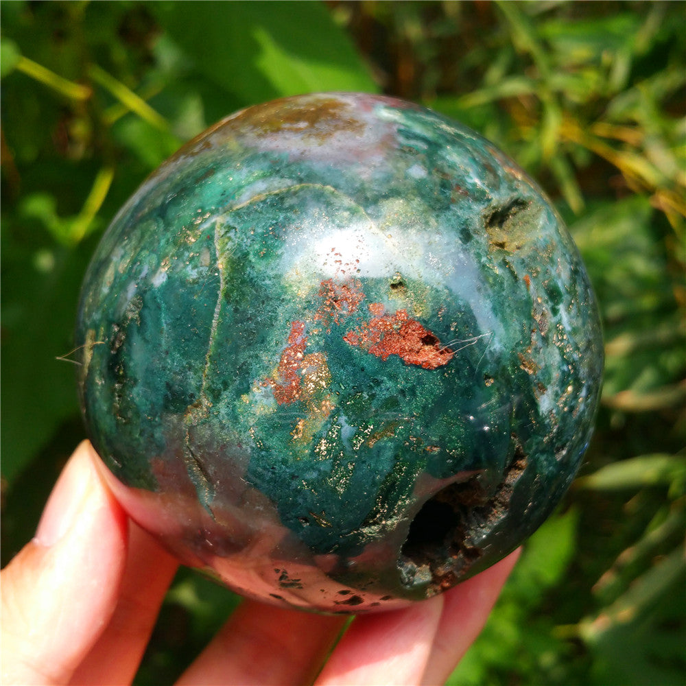 Crystal carved ball of Ocean Jasper  #702403