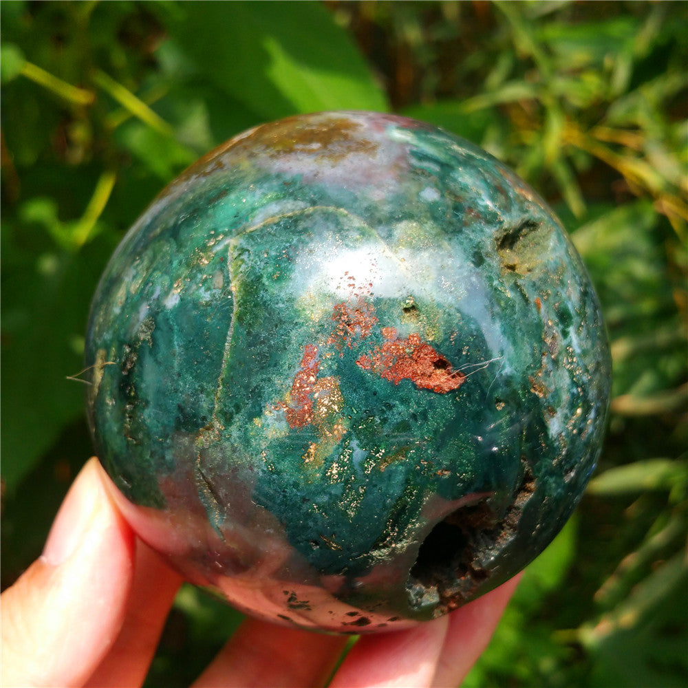 Crystal carved ball of Ocean Jasper  #702403