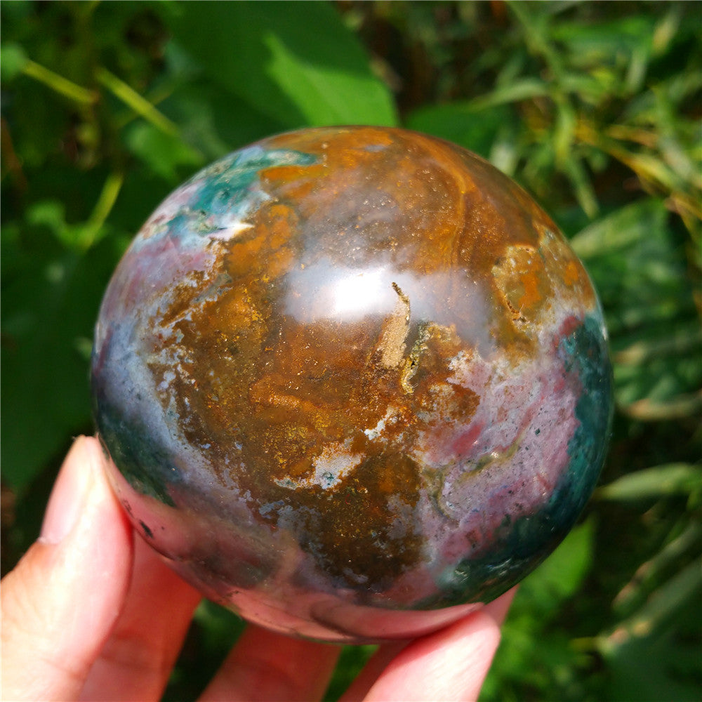 Crystal carved ball of Ocean Jasper  #702403
