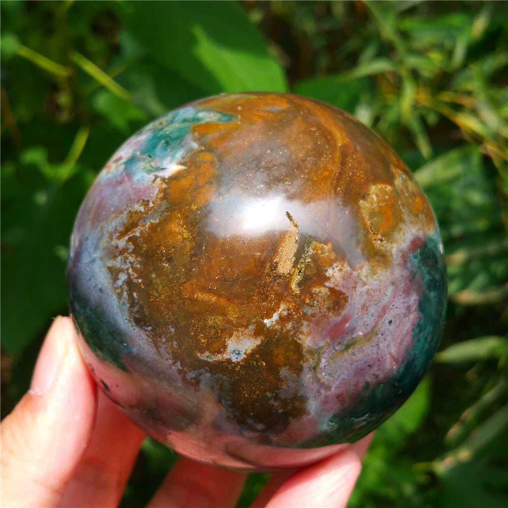 Crystal carved ball of Ocean Jasper  #702403