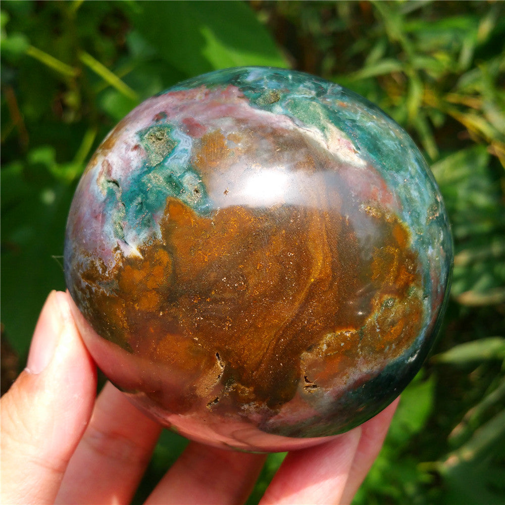 Crystal carved ball of Ocean Jasper  #702403