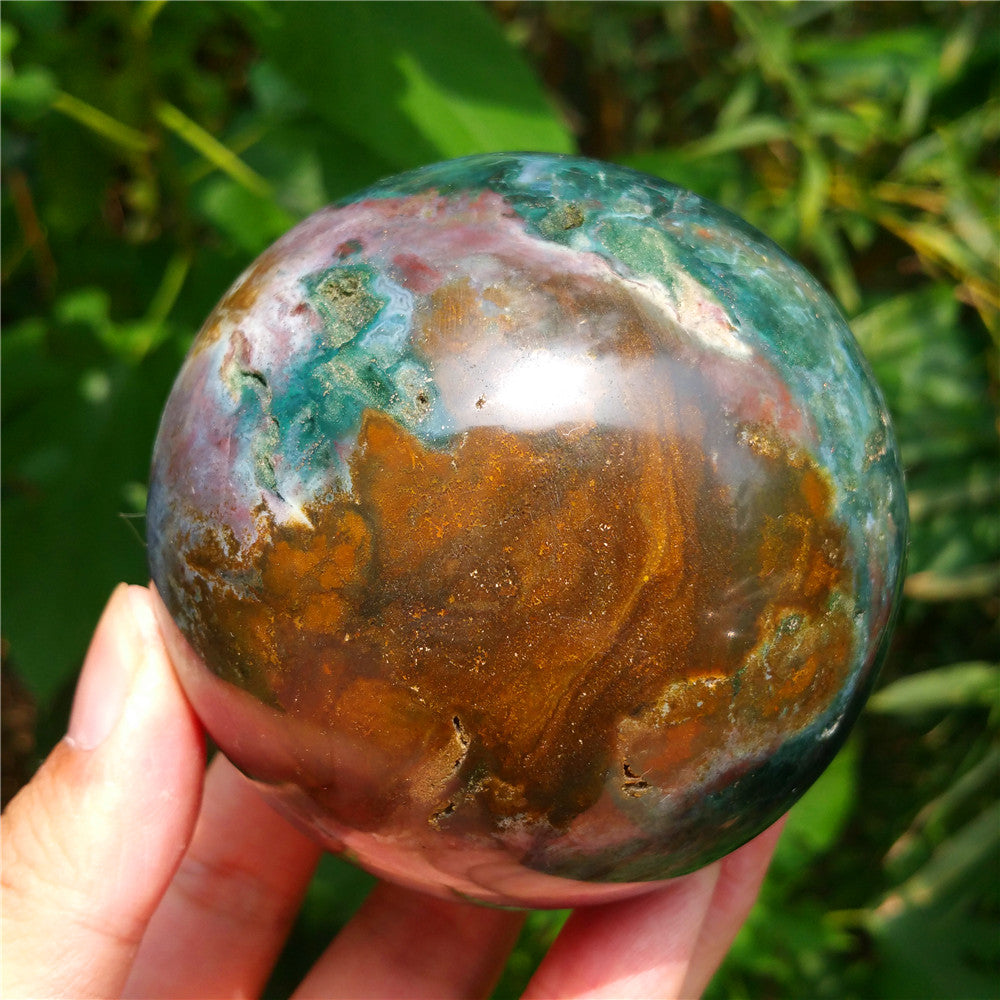 Crystal carved ball of Ocean Jasper  #702403