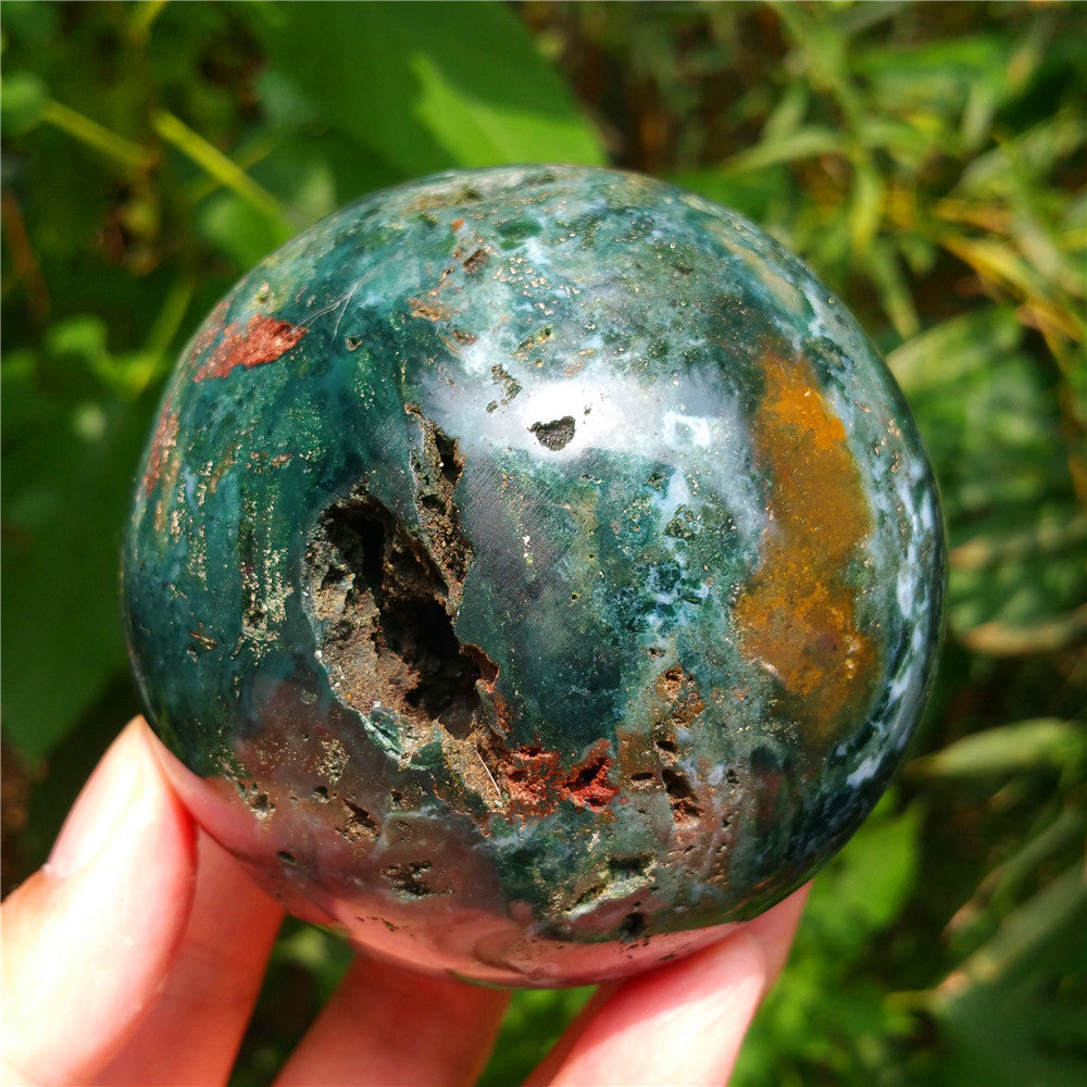Crystal carved ball of Ocean Jasper  #702403