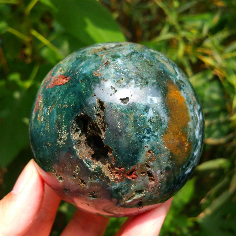 Crystal carved ball of Ocean Jasper  #702403