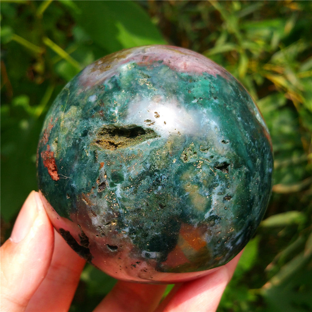 Crystal carved ball of Ocean Jasper  #702403