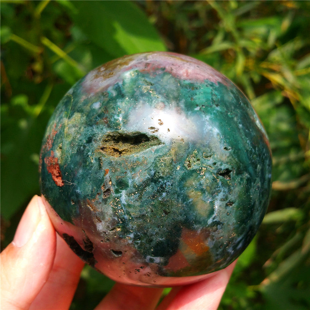 Crystal carved ball of Ocean Jasper  #702403