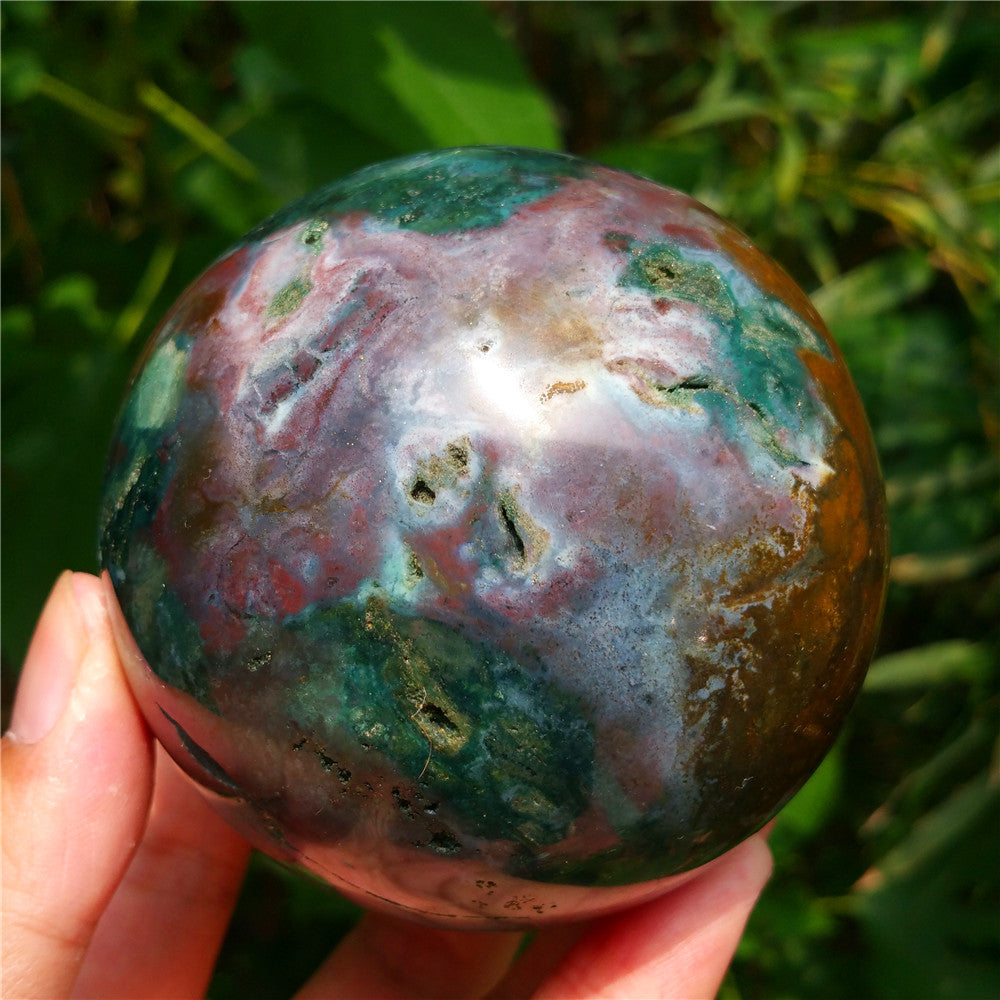 Crystal carved ball of Ocean Jasper  #702403
