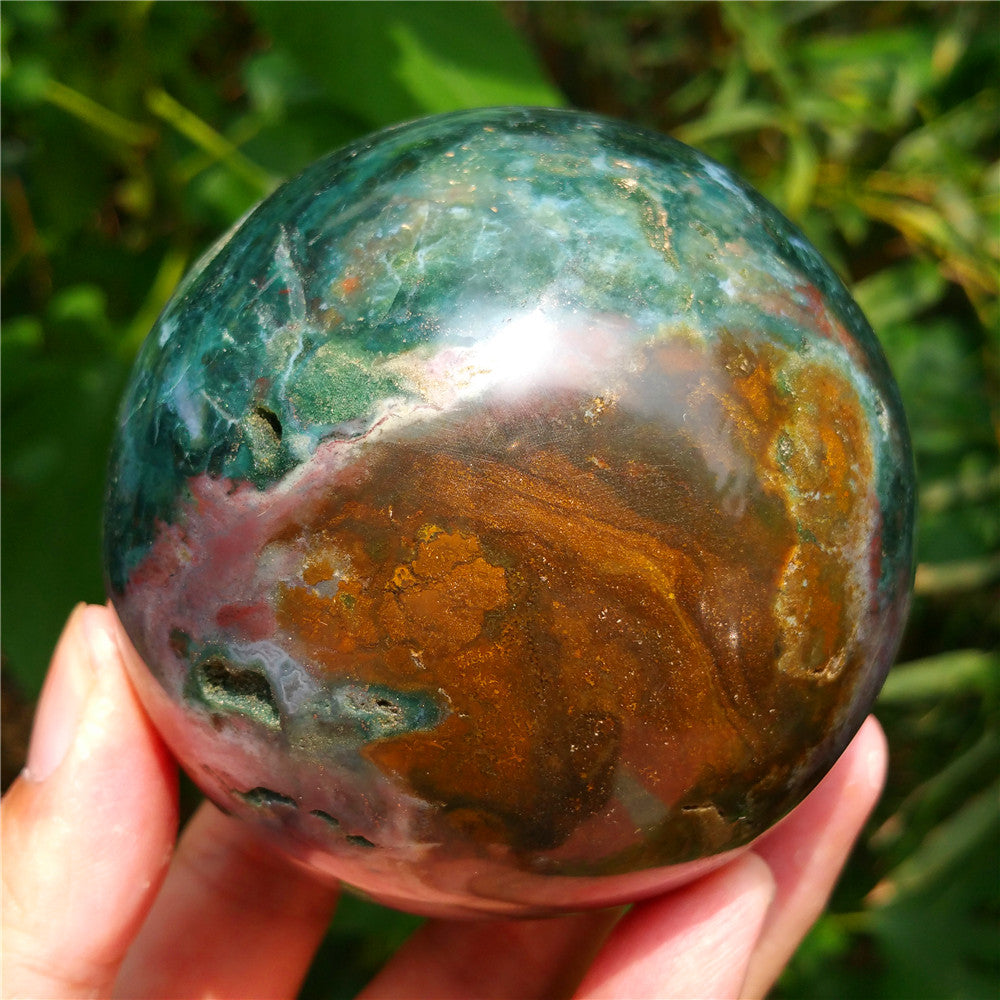 Crystal carved ball of Ocean Jasper  #702403