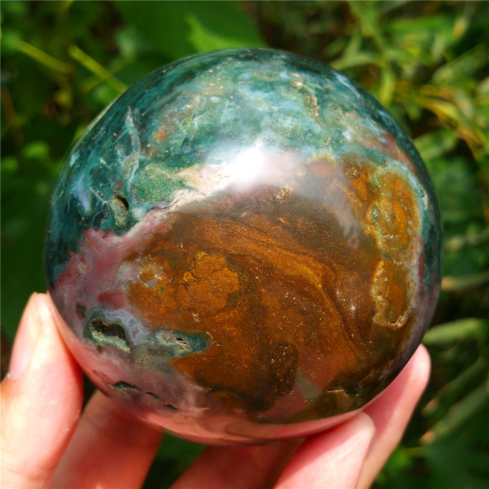 Crystal carved ball of Ocean Jasper  #702403