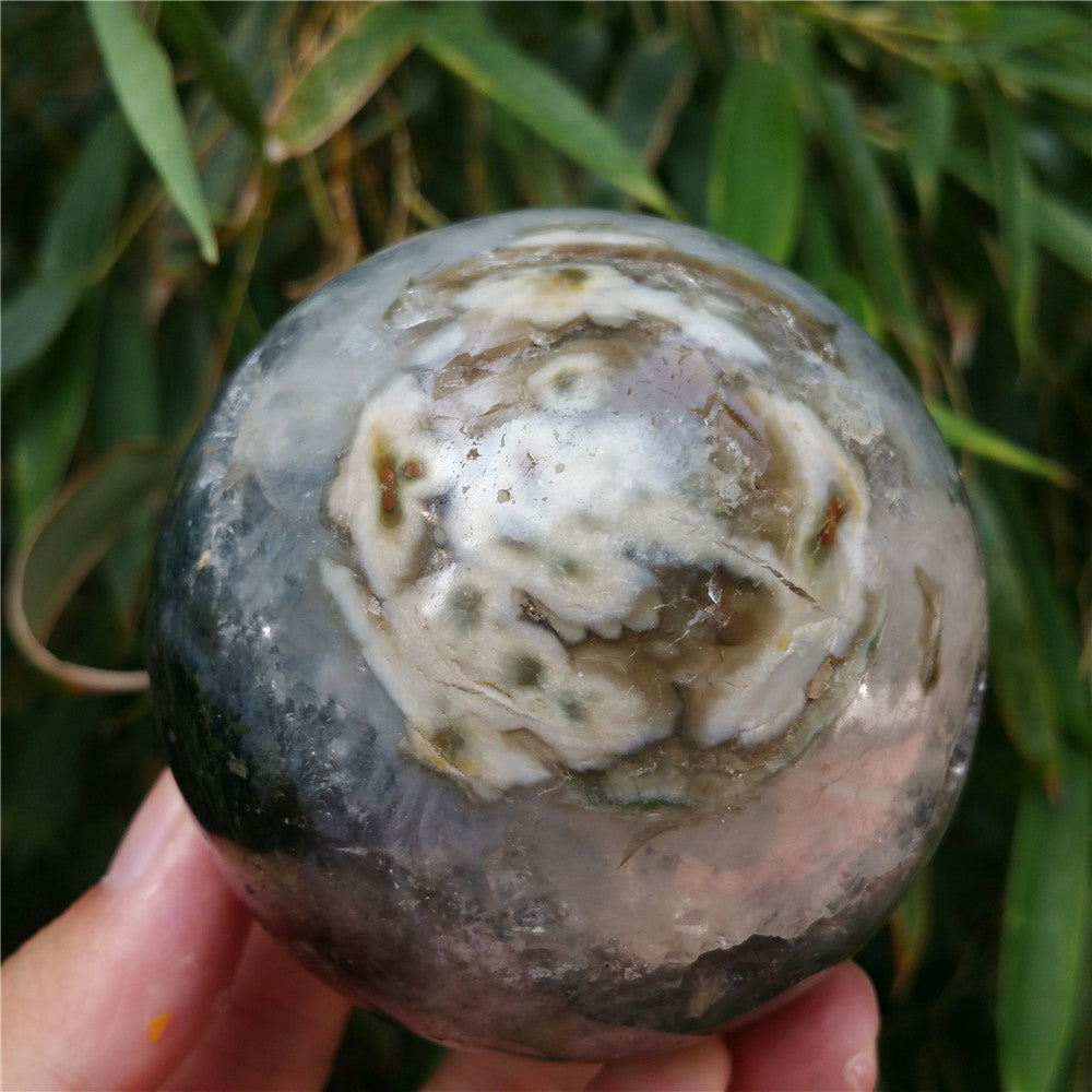 Crystal carved ball of Ocean Jasper  #702626