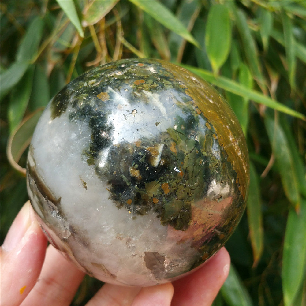Crystal carved ball of Ocean Jasper  #702626
