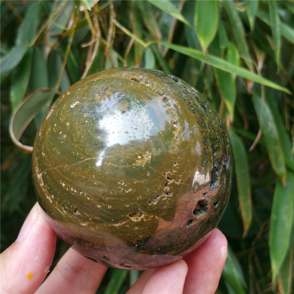 Crystal carved ball of Ocean Jasper  #702626