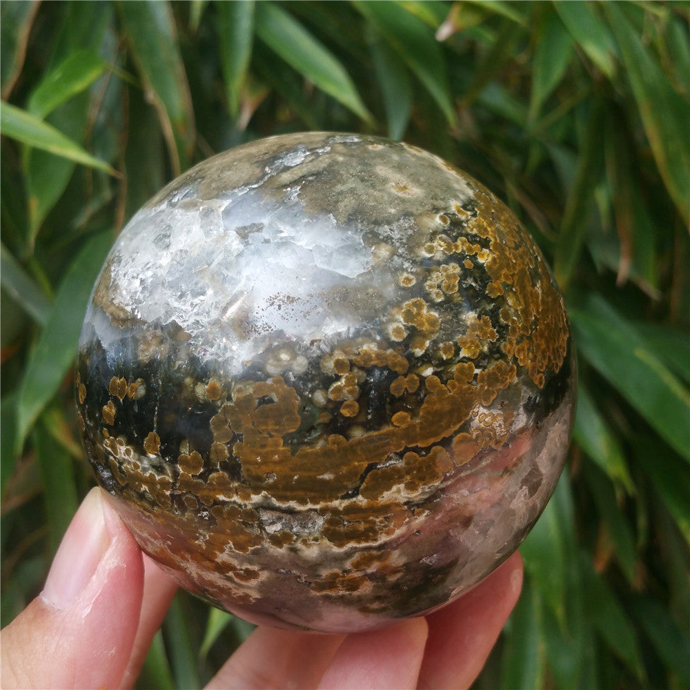Crystal carved ball of Ocean Jasper  #702408