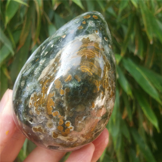 450G  Crystal carved egg of Ocean Jasper  F13