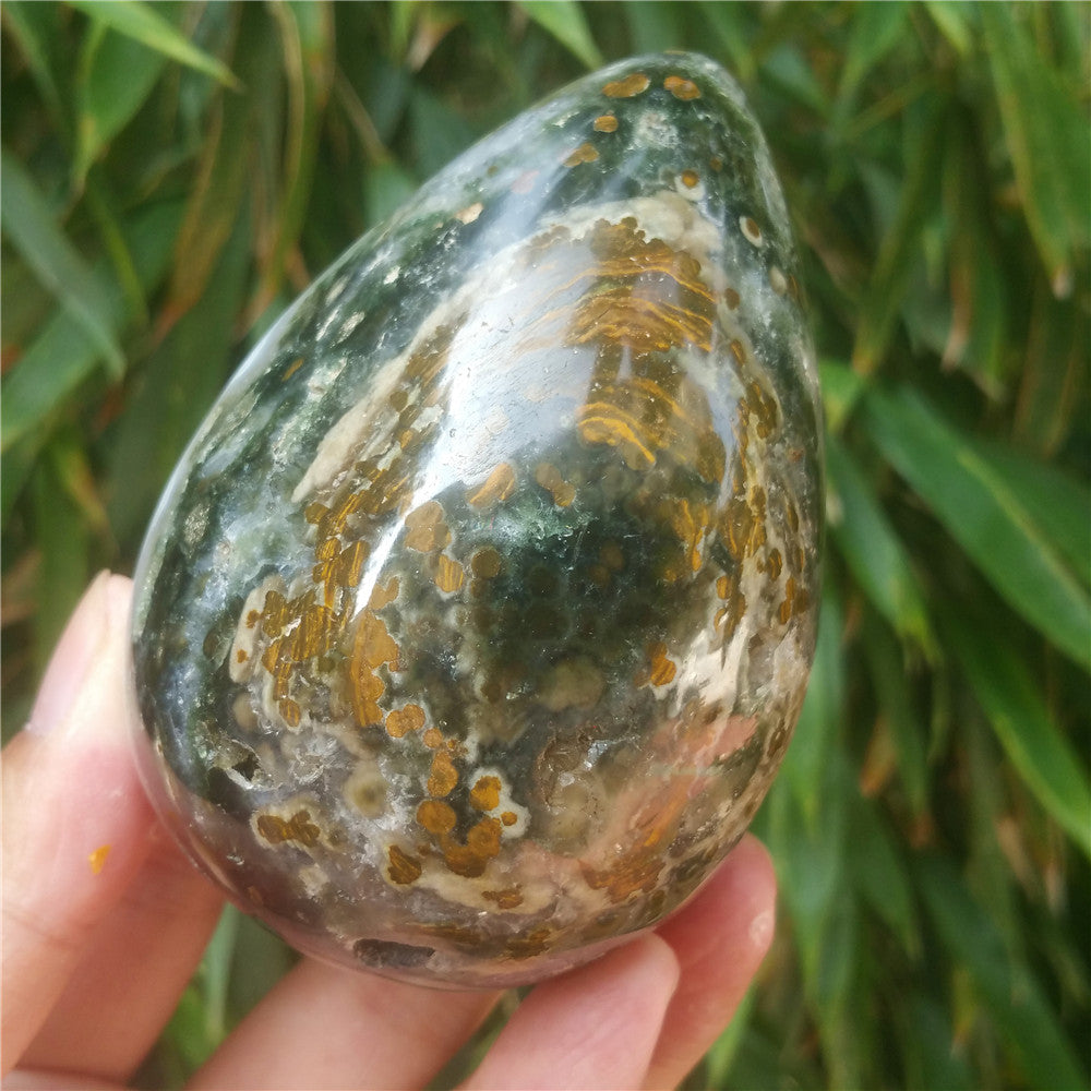 450G  Crystal carved egg of Ocean Jasper  F13
