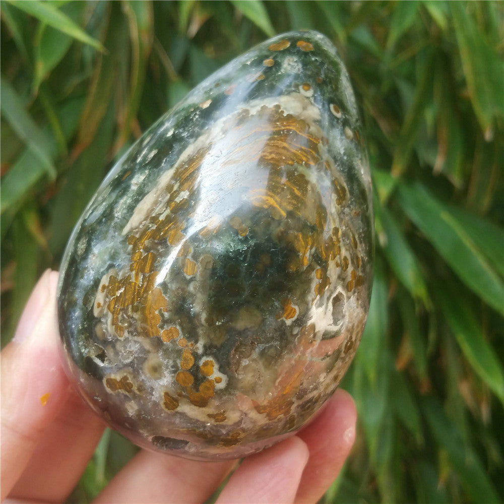 450G  Crystal carved egg of Ocean Jasper  F13