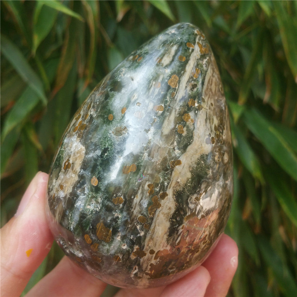 450G  Crystal carved egg of Ocean Jasper  F13