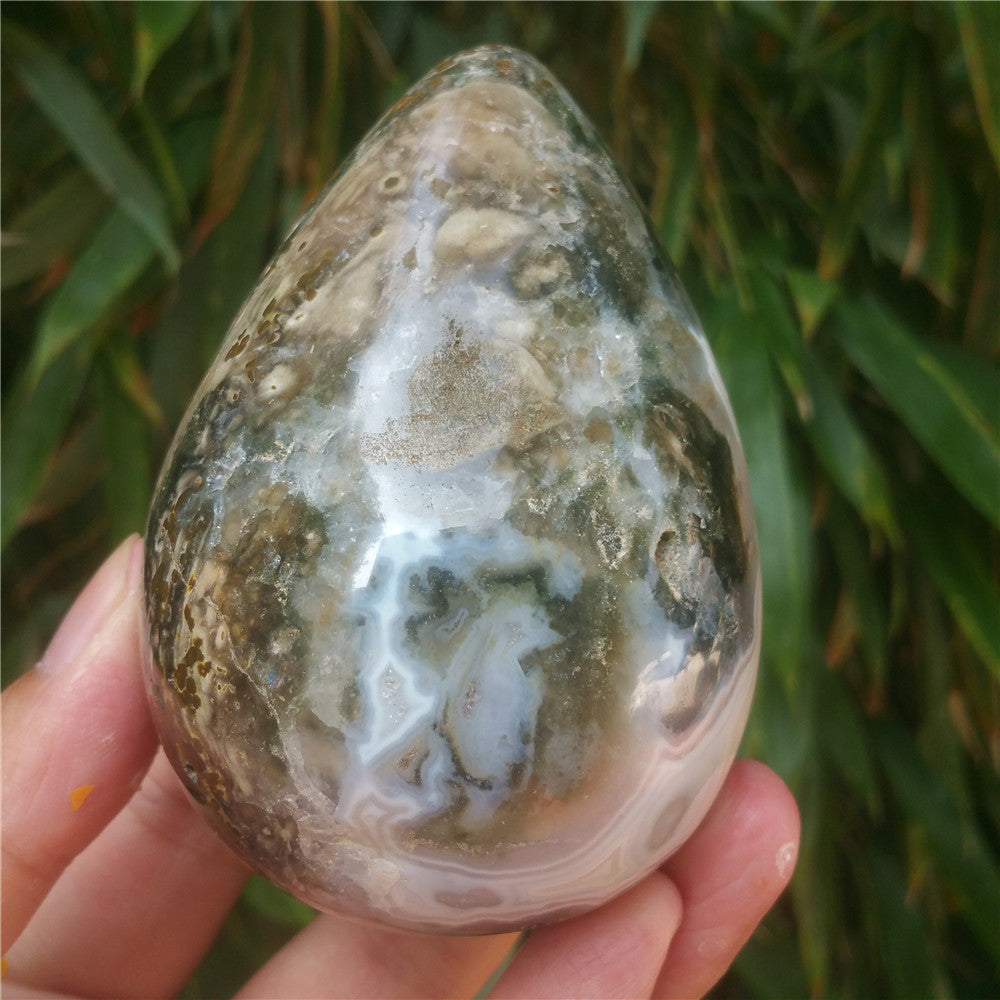 450G  Crystal carved egg of Ocean Jasper  F13