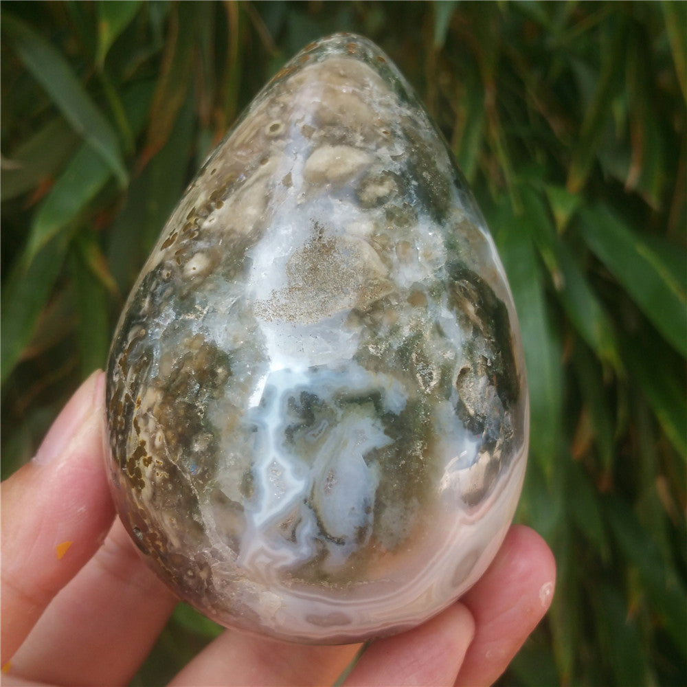 450G  Crystal carved egg of Ocean Jasper  F13