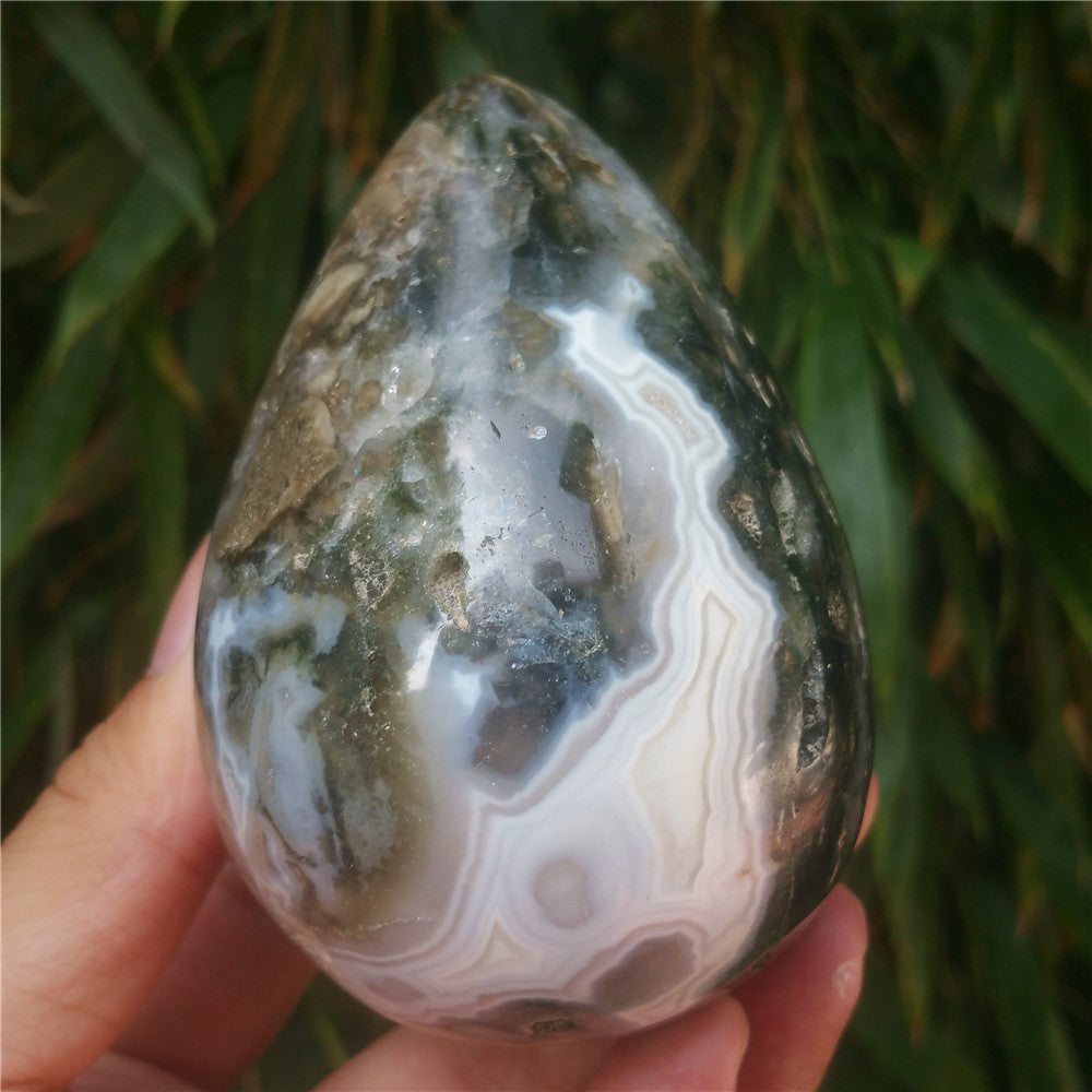 450G  Crystal carved egg of Ocean Jasper  F13