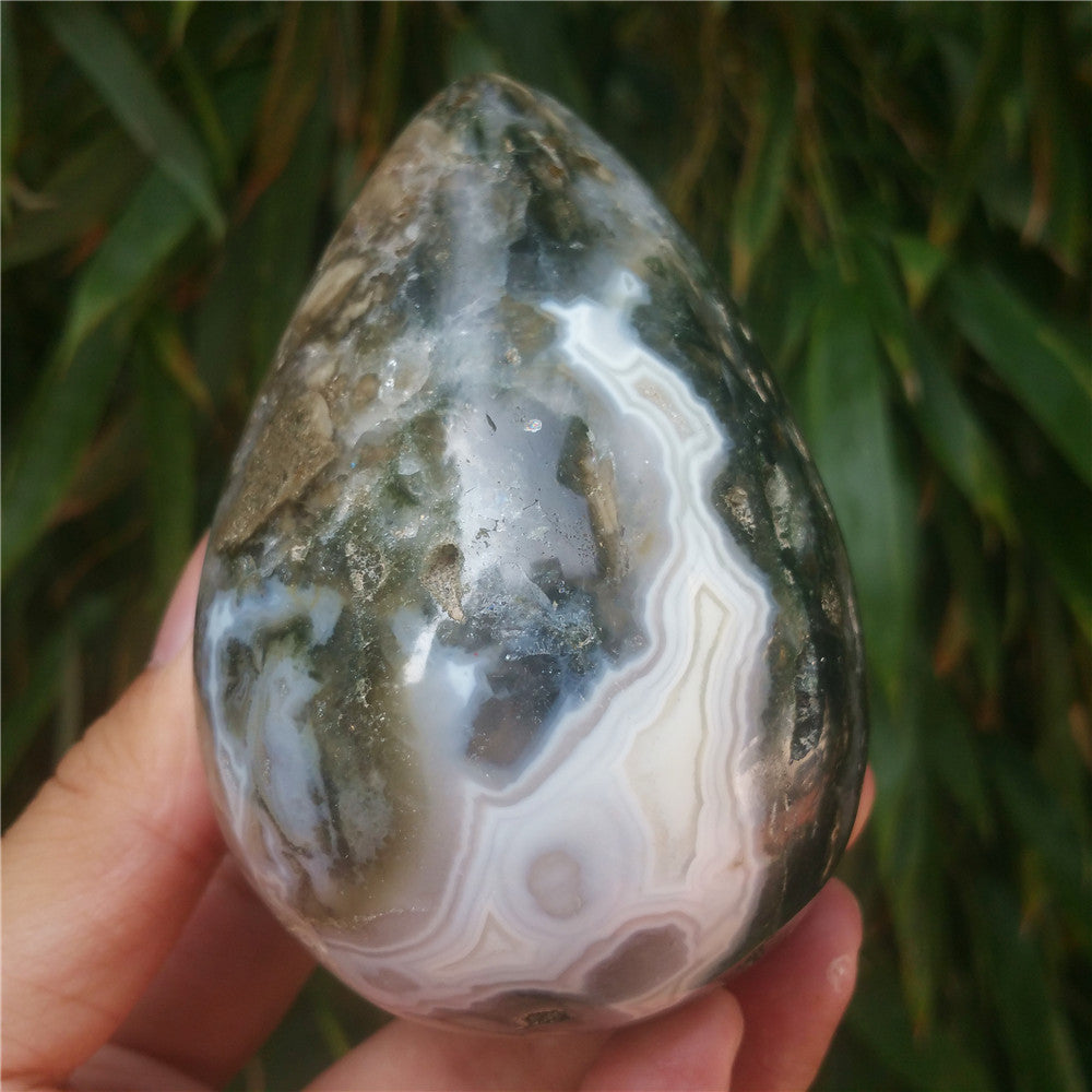 450G  Crystal carved egg of Ocean Jasper  F13