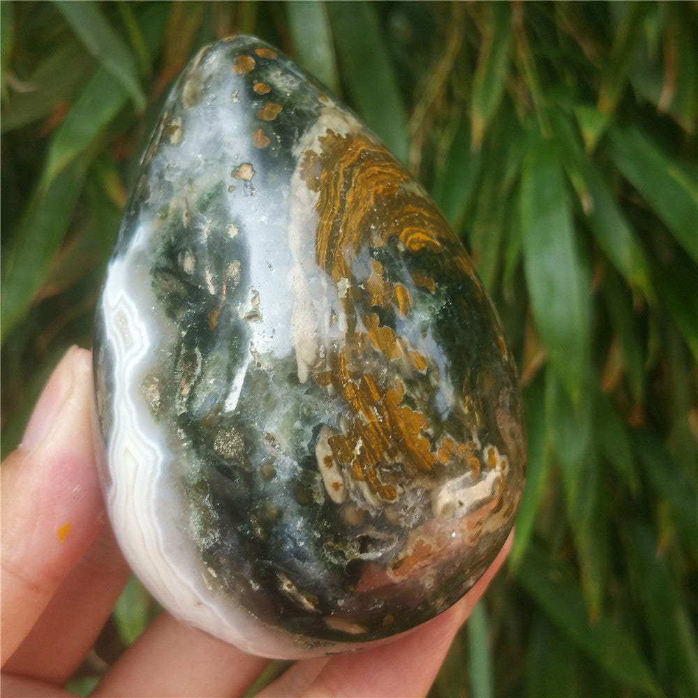 450G  Crystal carved egg of Ocean Jasper  F13