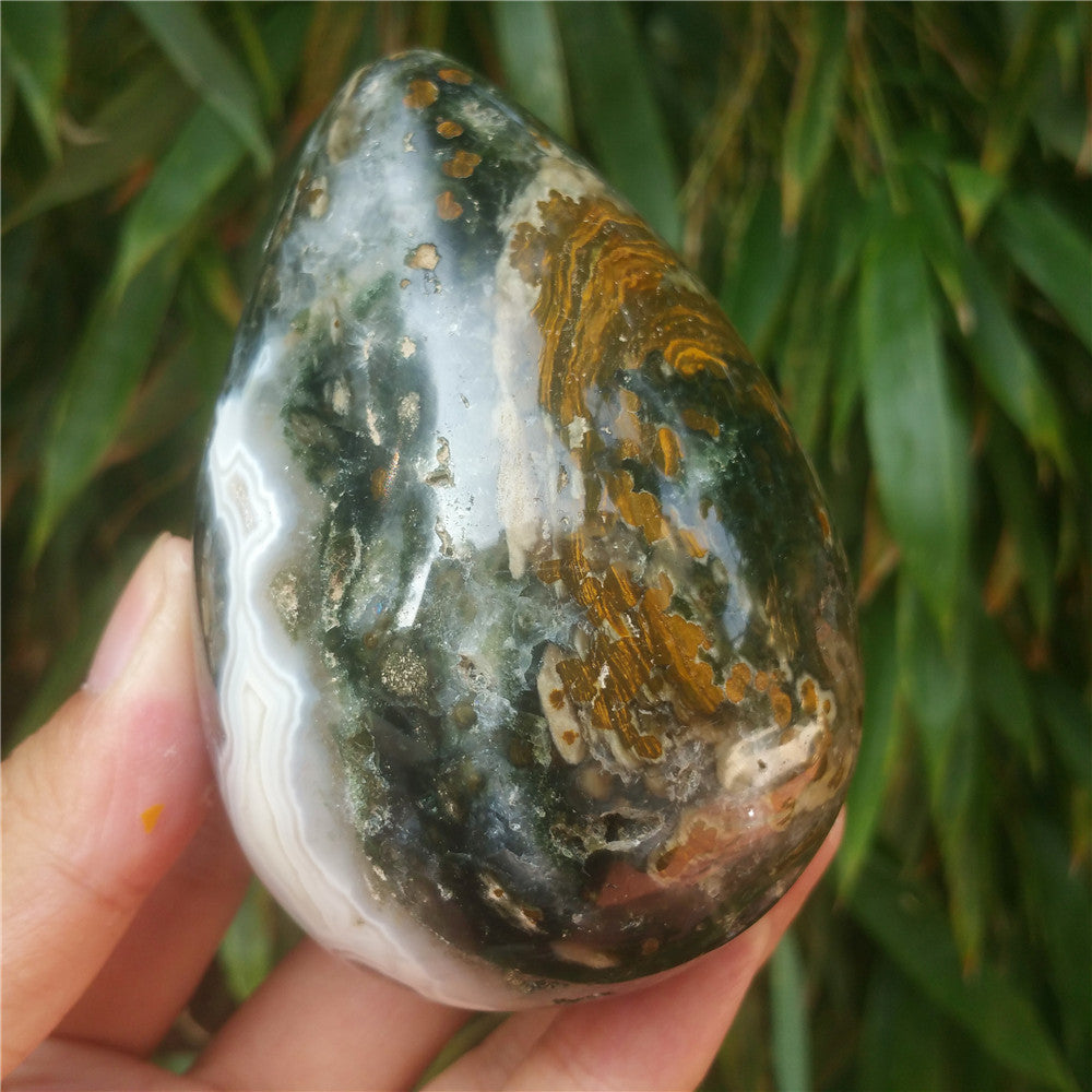 450G  Crystal carved egg of Ocean Jasper  F13