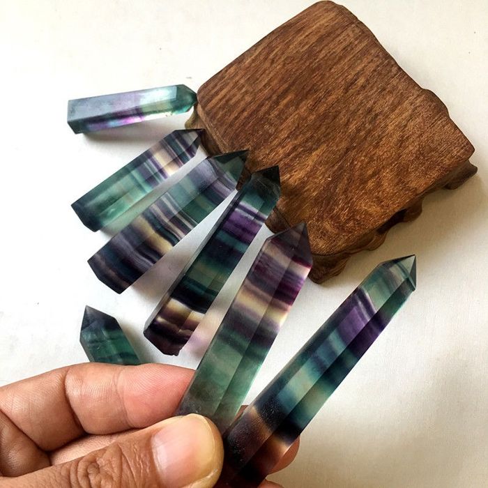 Natural rainbow fluorite quartz tower