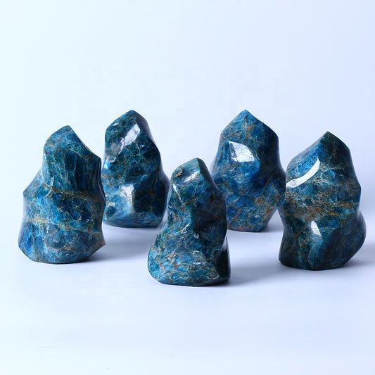 Natural High Quality Crystal Rock Stone Mineral specimen Rough Blue Apatite Flame Standing Stone For Home Decoration