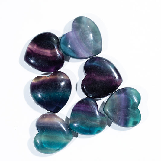 Hand carved natural rainbow fluorite crystal heart