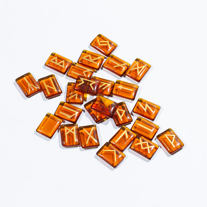 Fengshui decoration red glass engraved divination stone rune stone set