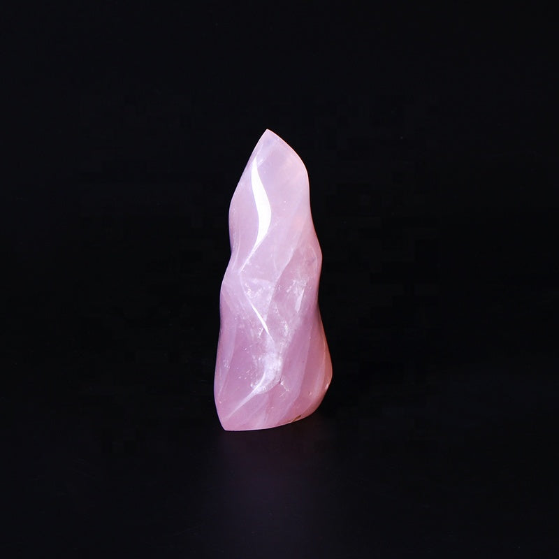 Natural Rose Quartz Crystal Flame Healing Crystal Gemstone Torch Stand Stone For Home Decoration