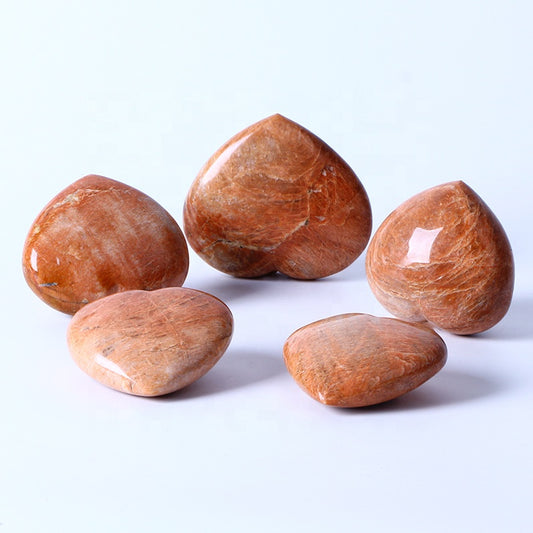 Natural Carved Heart Shaped Polished Orange Moonstone Quartz Crystal Heart For Gift