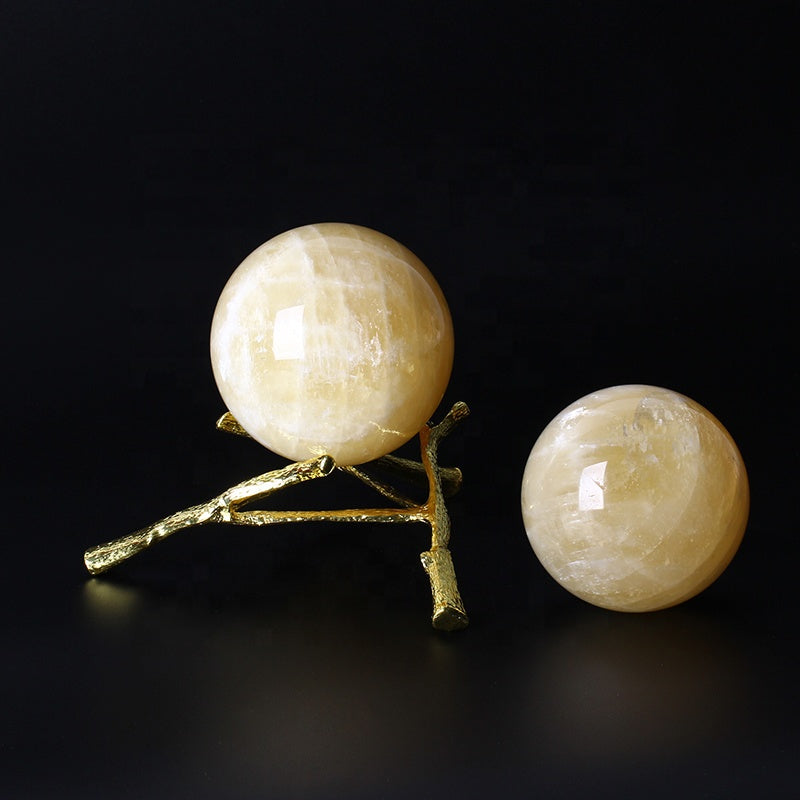 Esfera cristalina curativa natural de la bola de cristal de la calcita amarilla para la decoración