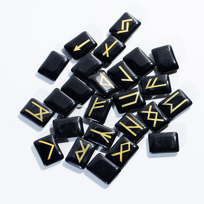Venta al por mayor, juego de runas de piedra de caída de cristal Natural, piedras curativas de runas de obsidiana para adivinación