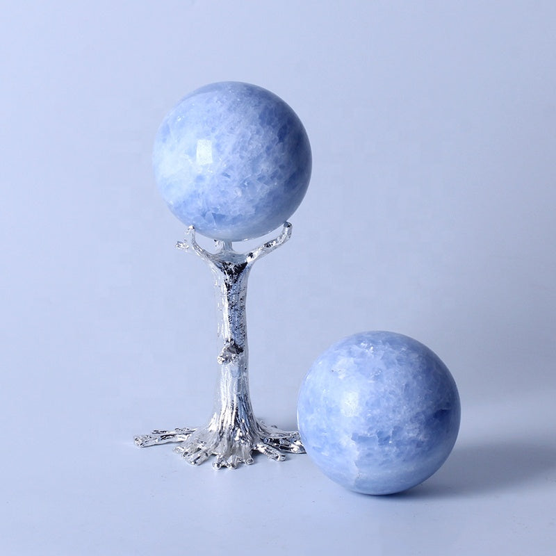 Piedras curativas naturales, bola de cristal de calcita azul, esfera de cristal, artesanías de cristal para Decoración